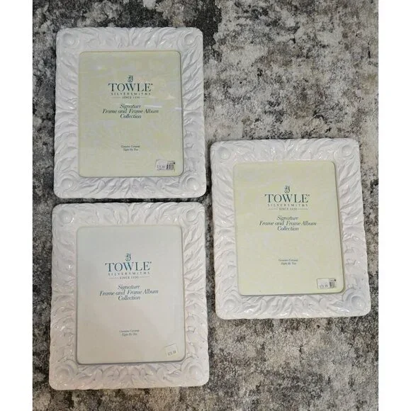 Towle Silversmiths White Ceramic 8x10 Signature Photo Frame With Elegant Embosse - Picture 6 of 7